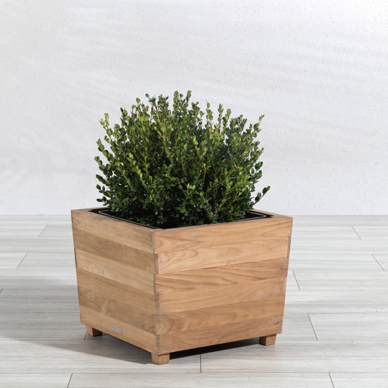 Planter Box, Square Wood Slats with Internal Liner, Modern
