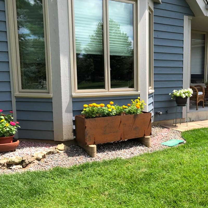Planter Box, Weathered Steel Finish, Low Profile Industrial