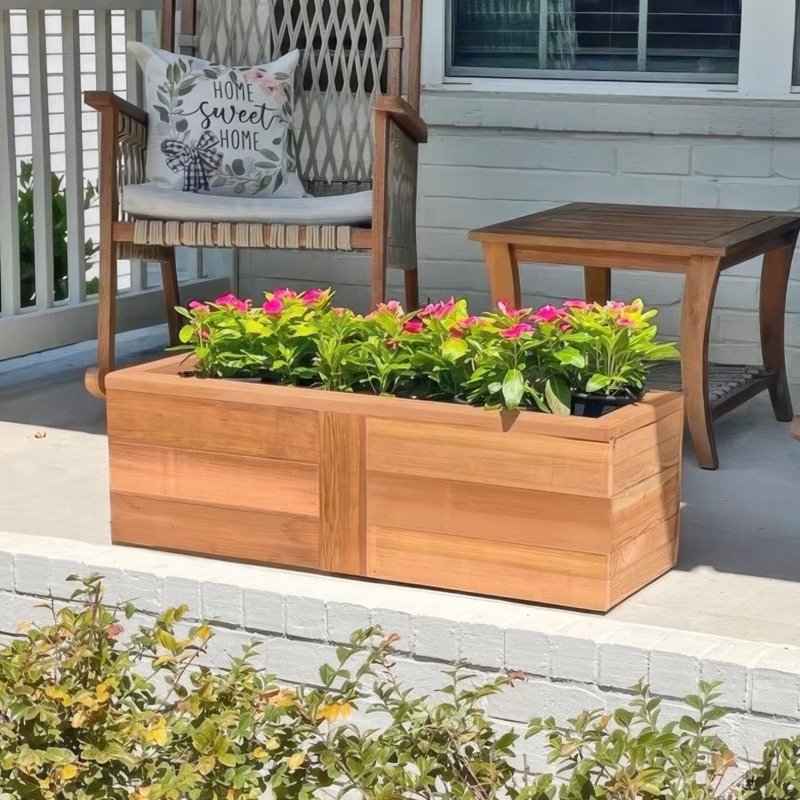 Planter Box, White and Wood Trim, Farmhouse Style Container
