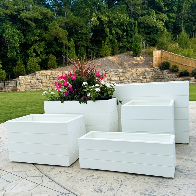 Planter Box, White Shiplap Paneling, Extra Tall. Coastal style outdoor planter.
