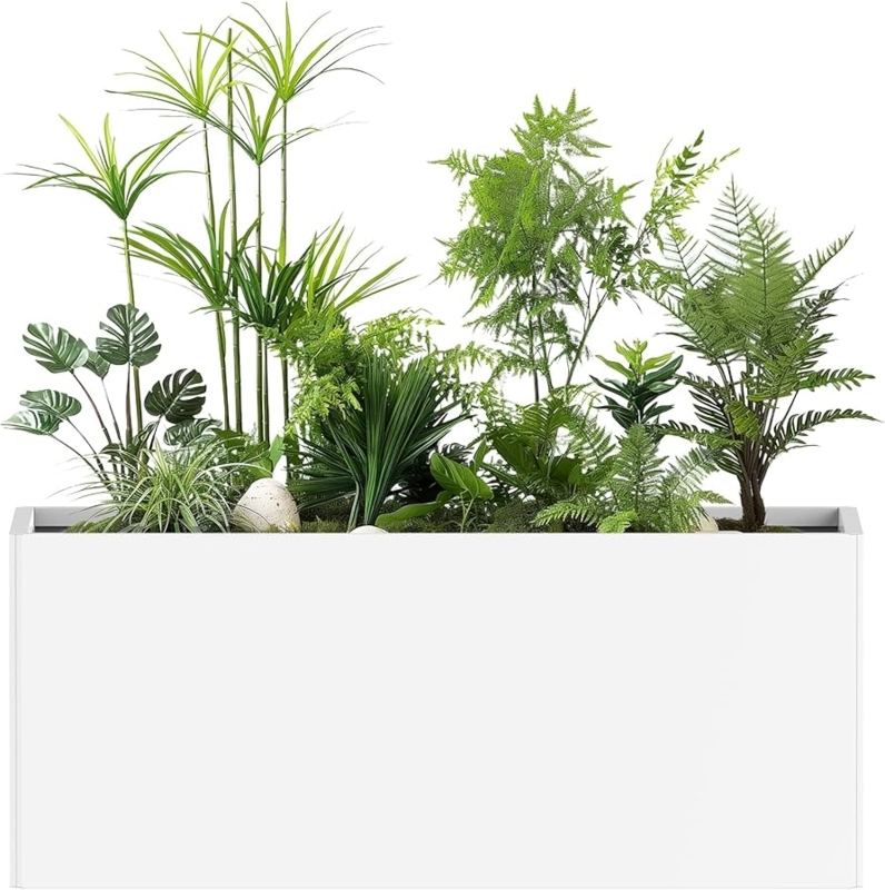 Planter Box, White Trough Design, Sleek Minimalist Patio Garden