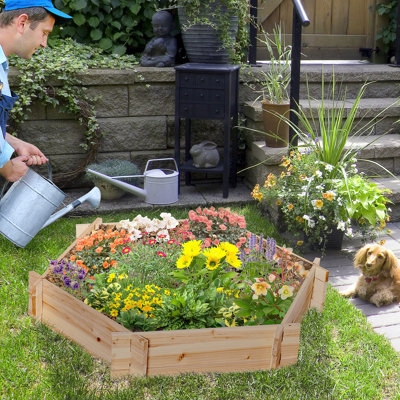 Planter Box with Hexagonal Shape and Natural Wood Slat Design