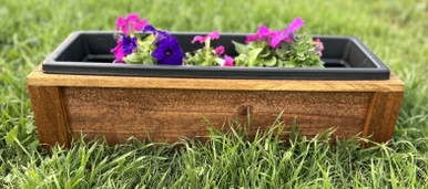 Planter Box with Horizontal Slats and Dark Brown Wood Stain Finish