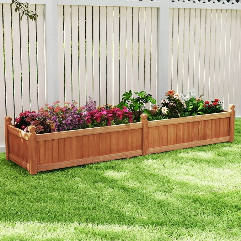Planter Box, Wooden Raised Garden Bed with Slatted Sides