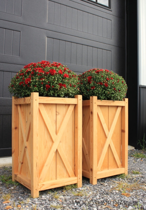 Planter Box X Brace Detail Square Natural Wood Outdoor Patio Garden
