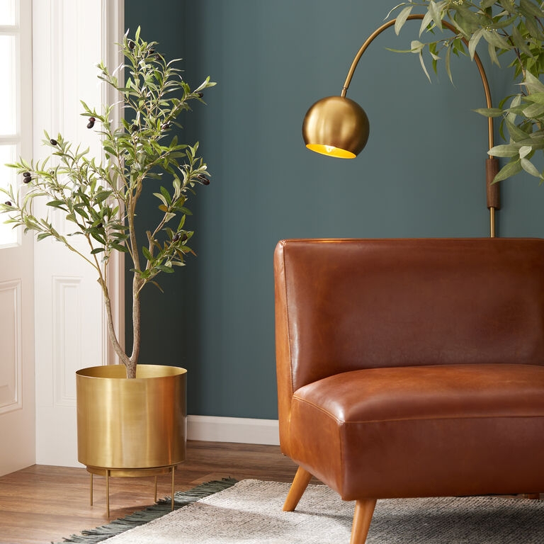 Planter Brushed Metallic Cylinder with Matte Black Stand