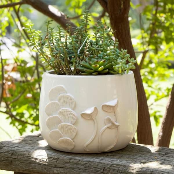Planter Ceramic Mushroom Planter Cottagecore Appliques Ribbed Texture