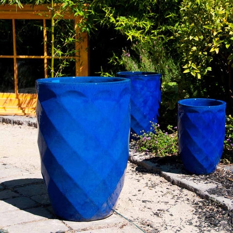 Planter Cobalt Blue Diamond Pattern Reactive Glaze