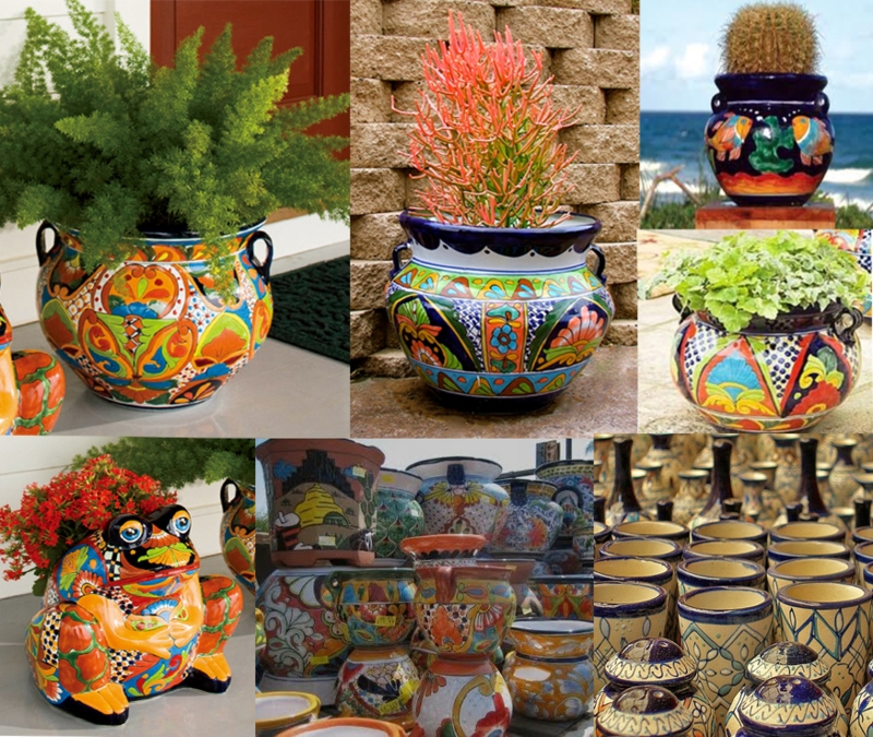 Planter Collection, Hand Painted Talavera Style Ceramic