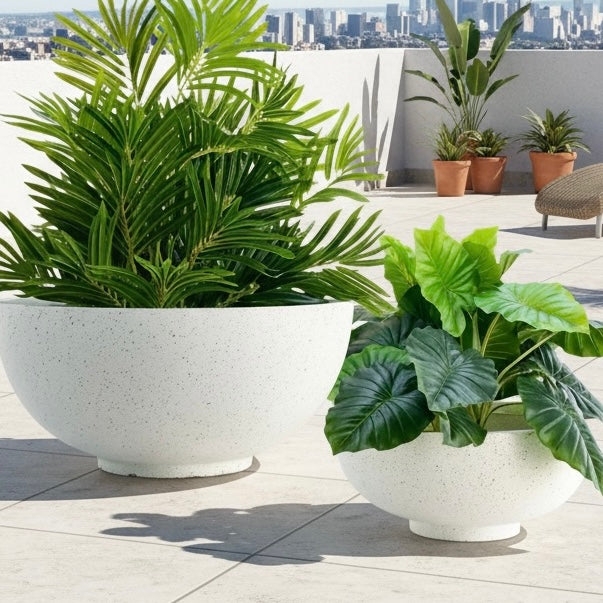 Planter Concave Hourglass Planter Large Fiber Clay Smooth Architectural