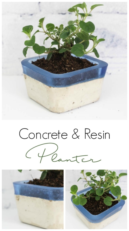 Planter, Concrete Top with Amber Resin Base and Faceted Texture