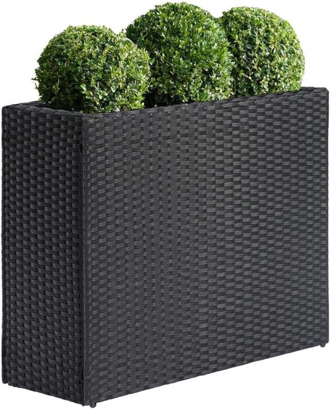 Planter Dark Brown Woven Rattan Removable Liner Tall Wicker