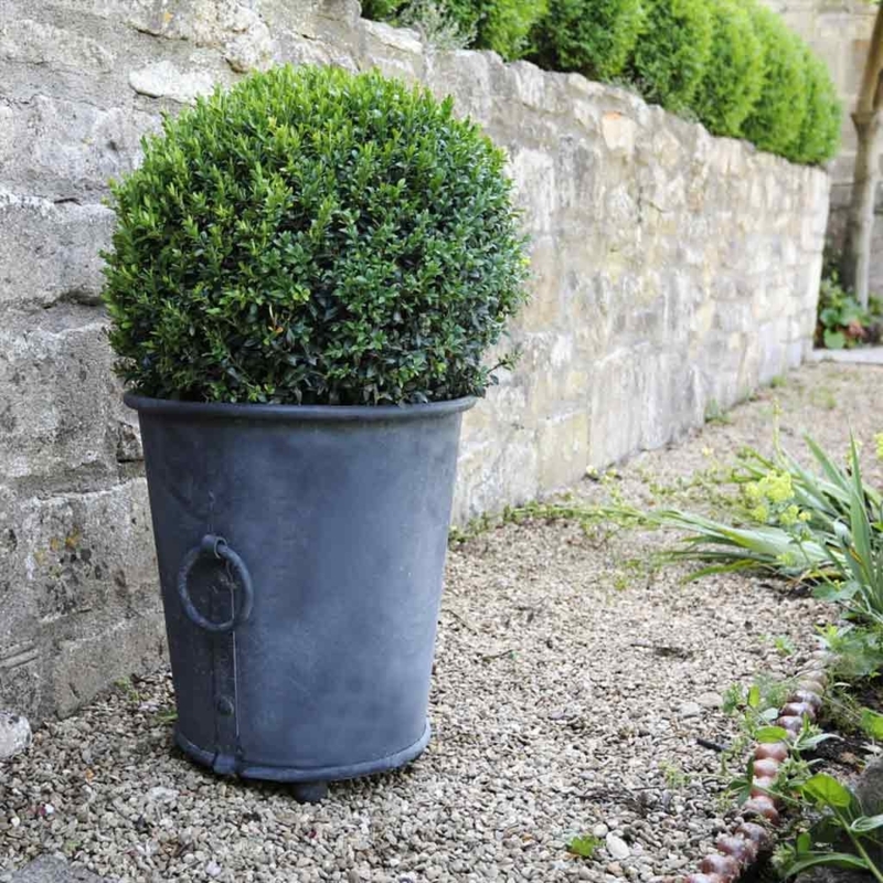 Planter Decorative Band Aged Zinc Finish Round Rim Traditional Pot Tapered