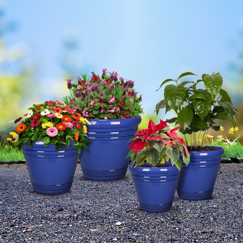 Planter Denim Blue Stone-Like Texture Tapered