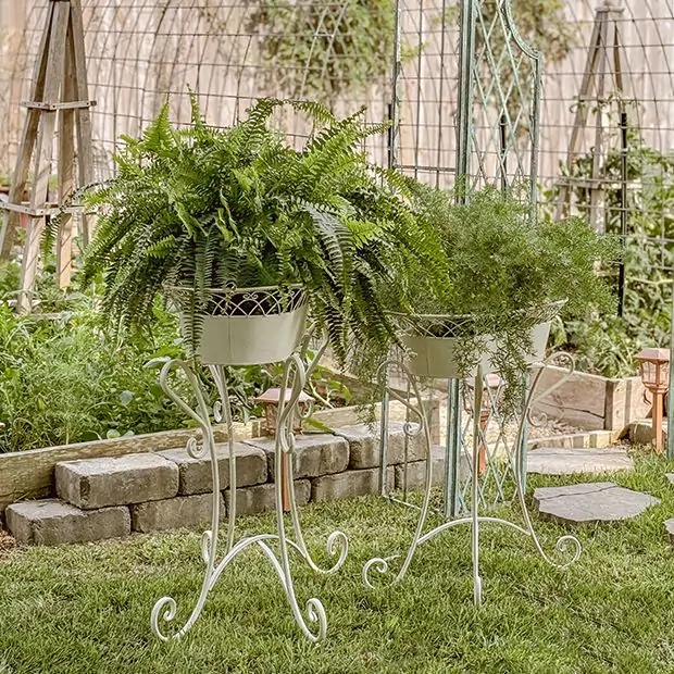 Planter Distressed Pearl White Finish Ring Handles French Country Bucket