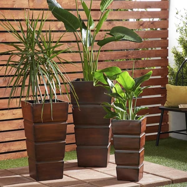 Planter Extra Large Scale Brushed Metal Industrial Metal Planter Set