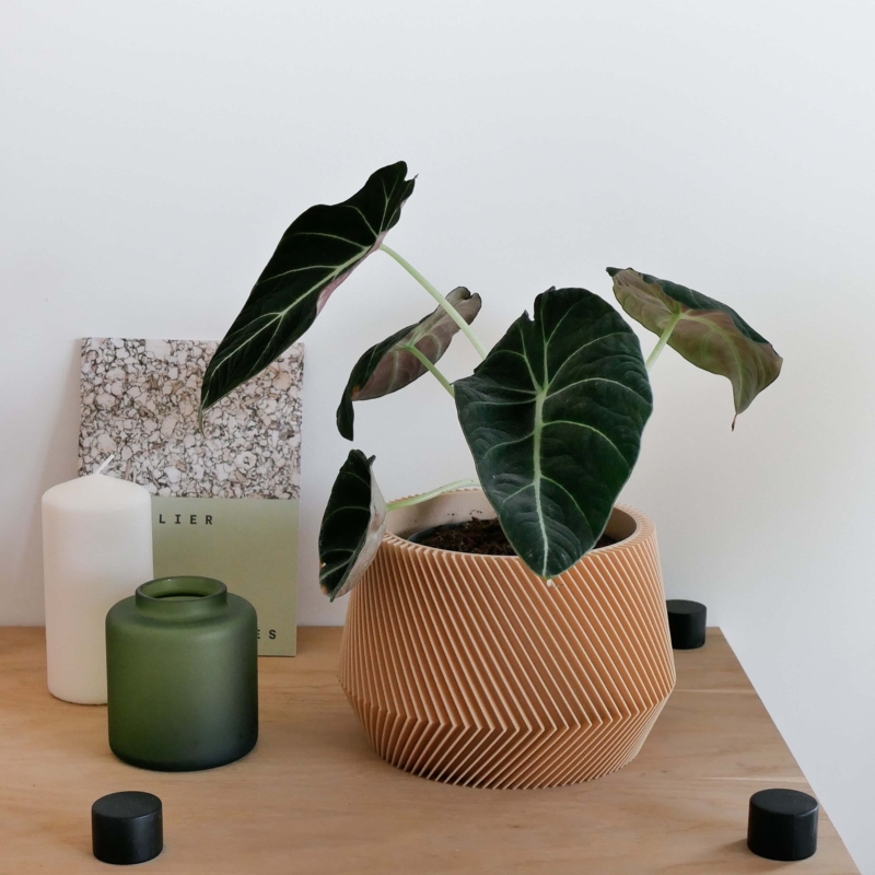 Planter Faceted Geometric Silhouette Ribbed Texture Warm Beige