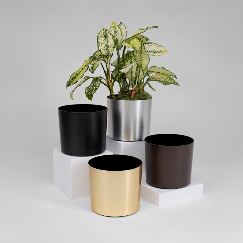Planter Finish Variety Brushed Metallic Swatches Brass Silver Bronze Textured