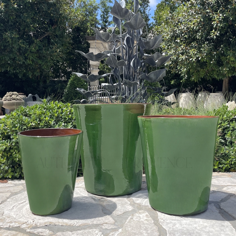 Planter: French Anduze Style with Weathered Green Glaze and Swags