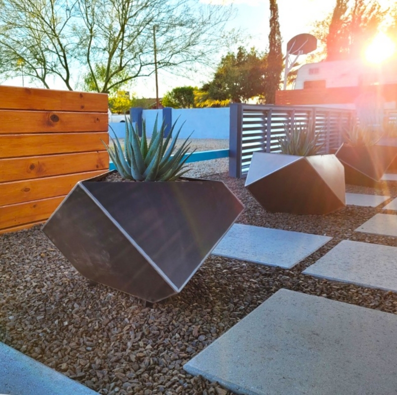 Planter Geometric Faceted Metal Trio Industrial Rust
