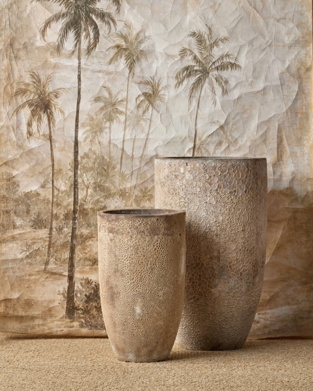 Planter Geometric Relief Detail Tapered Square Weathered Stone