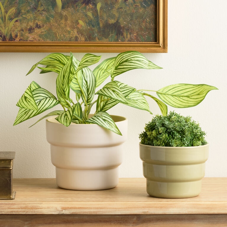 Planter Geometric Staircase Silhouette Decor Ivory Stoneware Modern