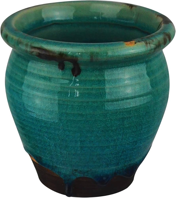 Planter, Glossy Vibrant Blue Embossed Scale Pattern Ceramic Pot