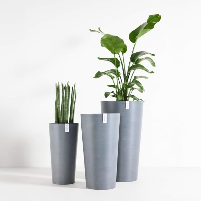 Planter Grouping Varying Heights Tall Square Neutral Stone Like