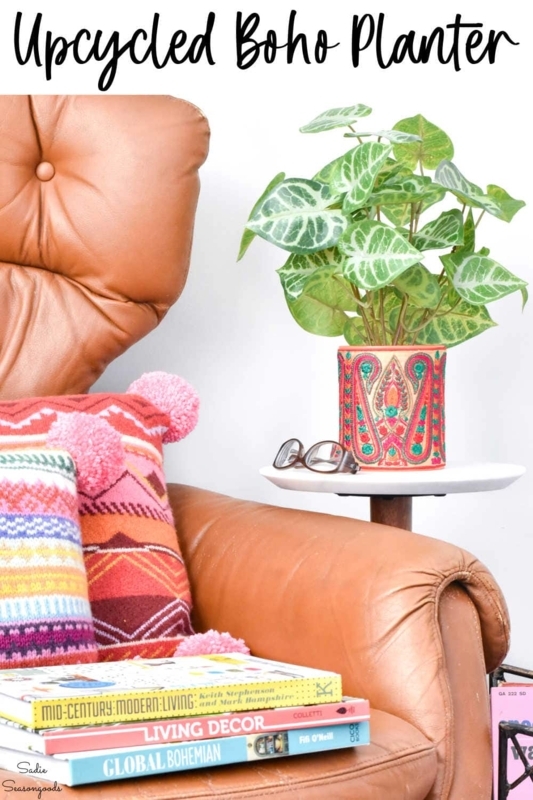 Planter Grouping with Fringe Embellishment, Boho Fabric Wrapped Planters