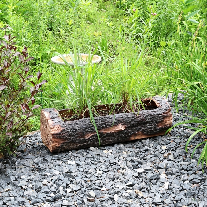 Planter, Horizontal Hollow Log Form with Realistic Faux Bark (64)