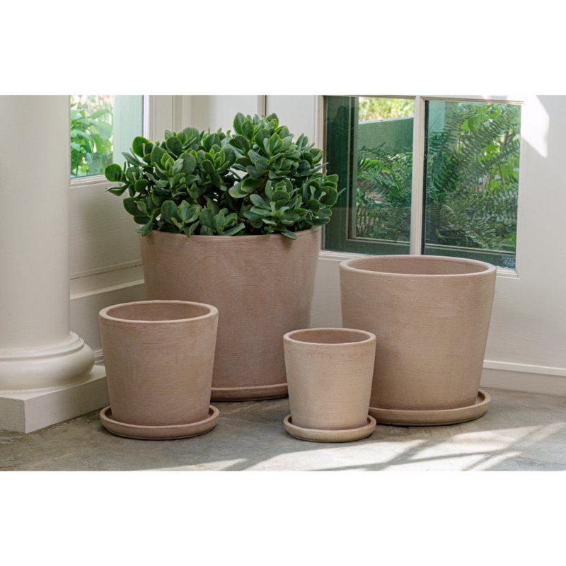 Planter Horizontal Ribbing Tapered Round Glazed Finish Coastal