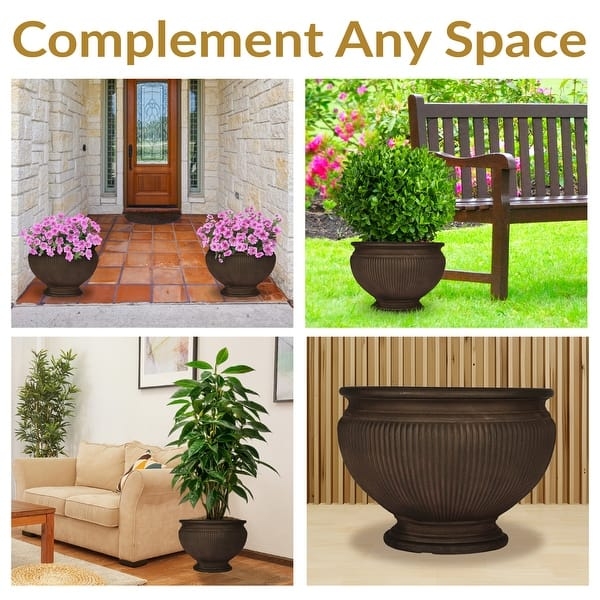 Planter Industrial Style Rust Finish Horizontal Ribbing Tapered Square Set