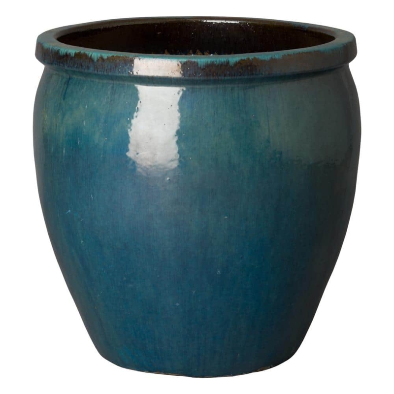 Planter, Large Embossed Floral Relief Crackle Glaze Garden Pot