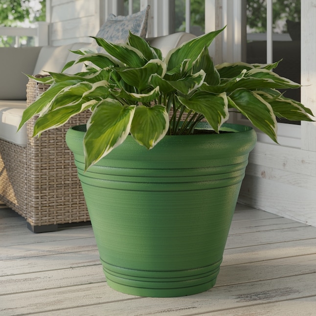 Planter: Large Round Sage Green Pot with Stone-Like Mottled Texture