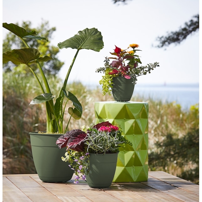 Planter: Large Vibrant Green Pot with Integrated Saucer Base