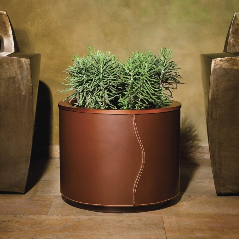 Planter Leather-Like Texture Visible Stitching Square Form