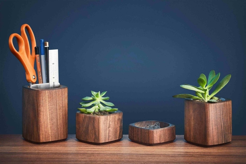 Planter Low Profile Dark Brown Wood Minimalist Desk Decor Ideas