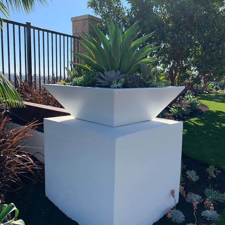 Planter Low Profile Square Charcoal Stone Texture Modern Minimalist