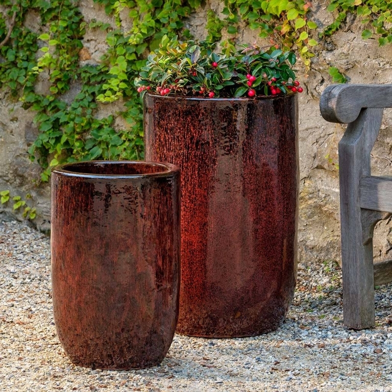Planter Merlot Glaze Tall Tapered Ceramic Deep Red Garden Pots