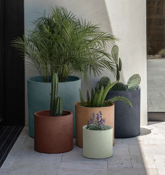Planter, Minimalist Nude Concrete Cylindrical Pot with Rim. (68 chars)