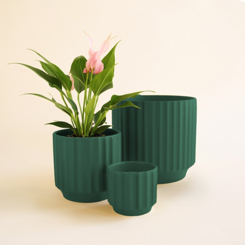 Planter: Modern Cylindrical Pot with Rainforest Cratered Texture