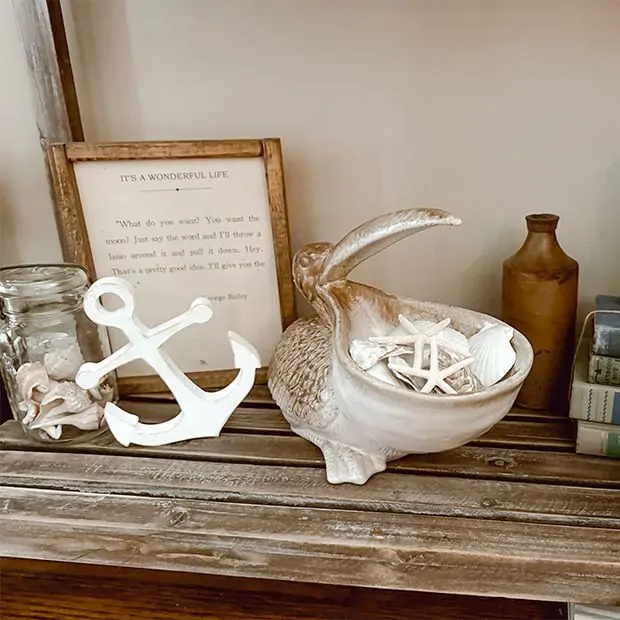 Planter Novelty Pelican Shape Weathered Stoneware Cream Finish