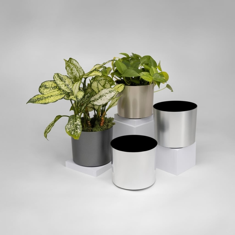 Planter Oversized Round Silhouette Brushed Silver Finish Minimalist
