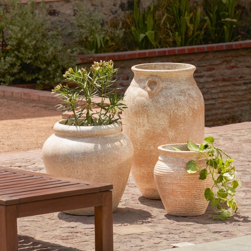 Planter Pedestal Base Speckled Stone Finish Minimalist Pot