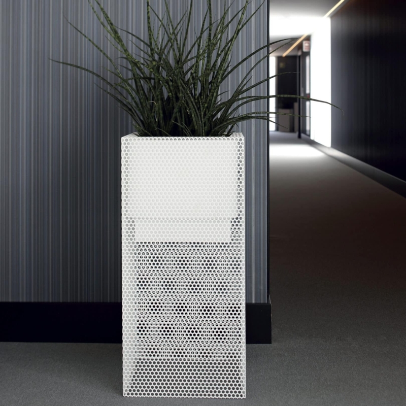 Planter Perforated Pattern Tall Silhouette Charcoal Metal Square
