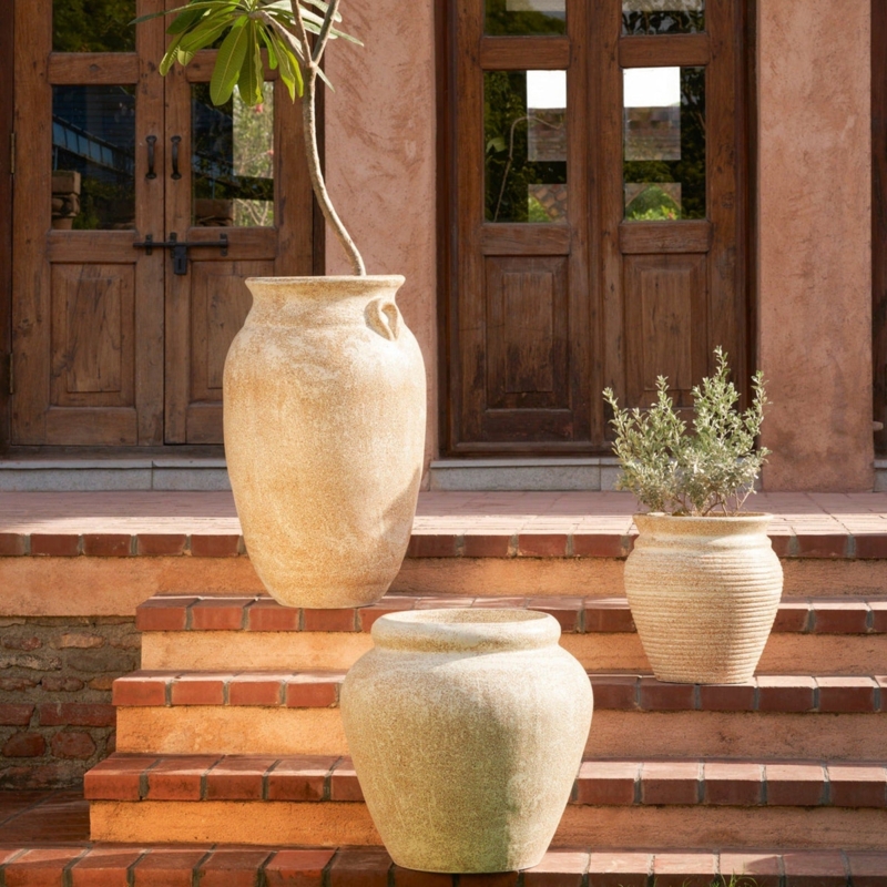 Planter Pitted Texture Bulbous Form Small Handles Rustic Pot
