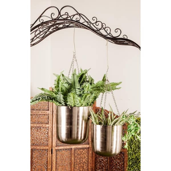 Planter Polished Silver Cylindrical Shape with Faceted Texture
