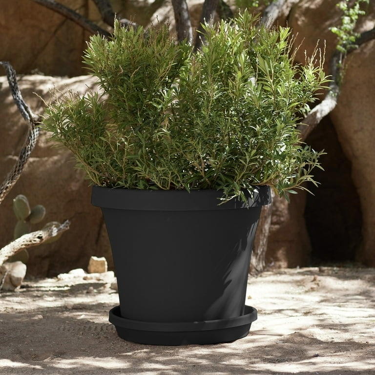 Planter Pot Large Scale Traditional Rolled Rim Detail Round Resin Pot
