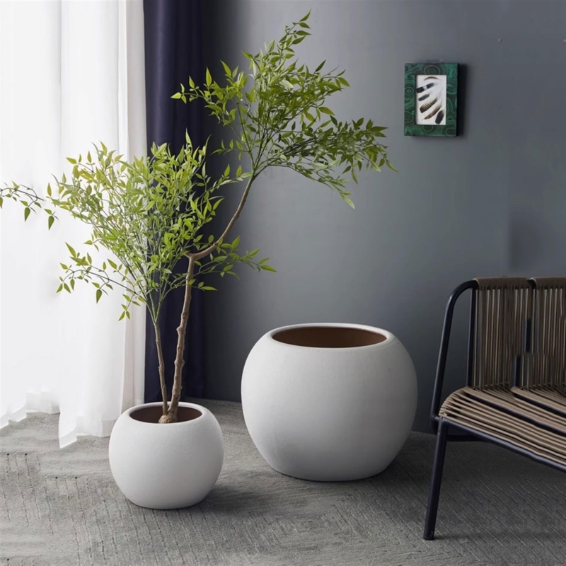 Planter Pot Spherical Shape White Ceramic Matte Smooth Scandinavian