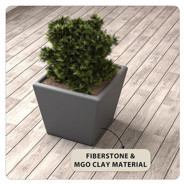 Planter Pot Tapered Square Minimalist in Dark Charcoal Stone-Like Finish